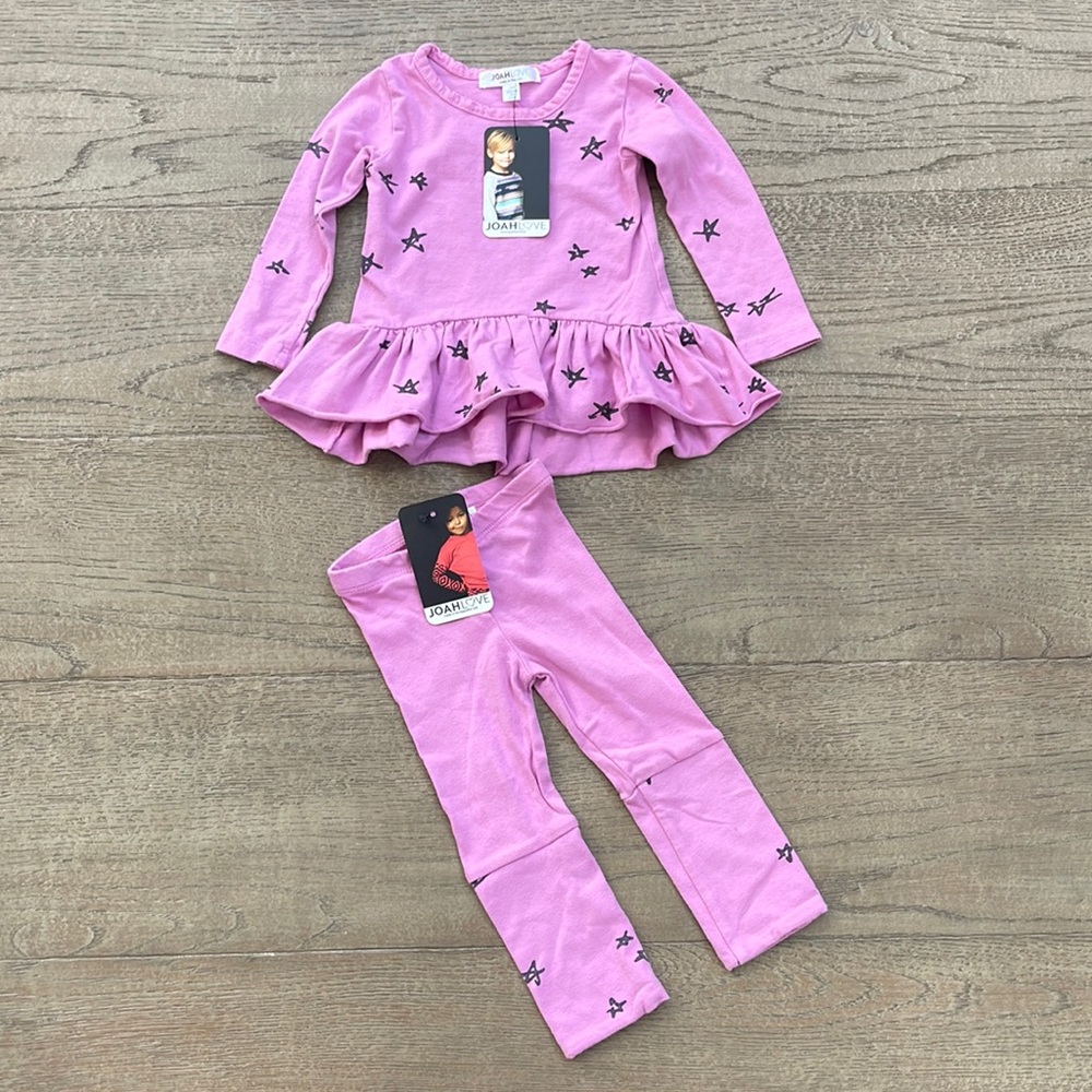 Joah Love Ruffle Top and Leggings Set, Pink Star, NWT